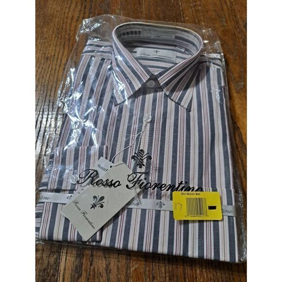 New Mens Medium Size 15-15.5 Rosso Fiorentino Stripe Long Sleeve Dress Shirt NWT - Picture 1 of 3